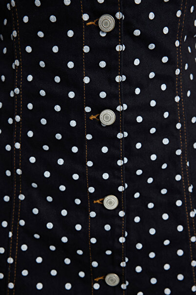 Trendyol Collection Black Polka Dot V Neck Mini Denim Dress Twoaw25El00246