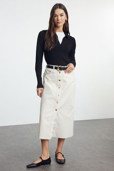 Trendyol Collection Джинсова спідниця міді з високою талією та ґудзиками TWOSS23ET00359
