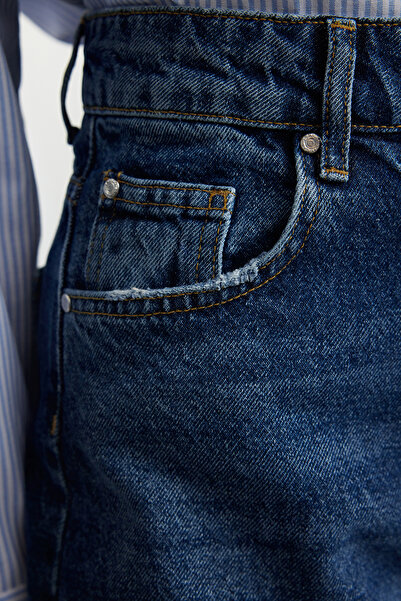 Trendyol Collection Sötétkék magas derekú széles szárú széles szárú farmer TWOAW25JE00105