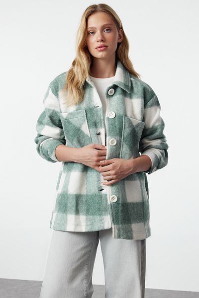 Trendyol Collection Mehrfarbiger, karierter, gemusterter, normaler, saisonaler Shacket-Jackenmantel aus Kaschmir TWOAW25MO00203