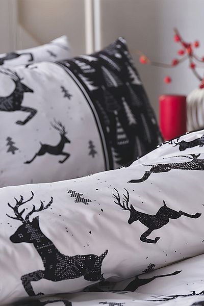 Doqu Home طقم غطاء لحاف فردي من Ranforce New Year - أسود