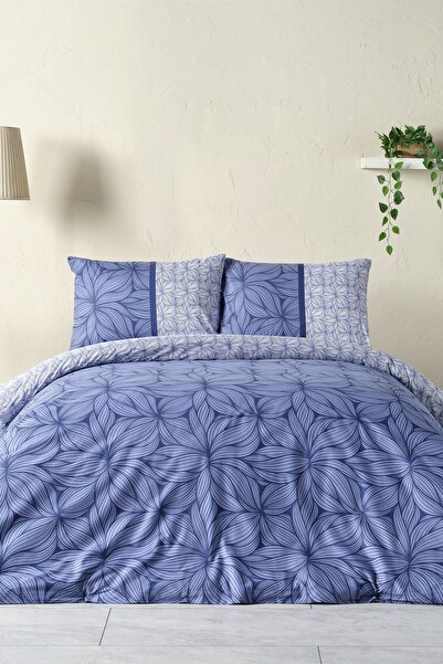 Doqu Home Ranforce Palmera Duvet Cover Set - Double King Size, Dark Blue