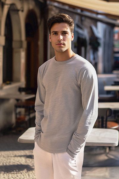 Trendyol Collection Grey Melange - 100% bavlna Slim Fit tričko TMNAW25TS00005