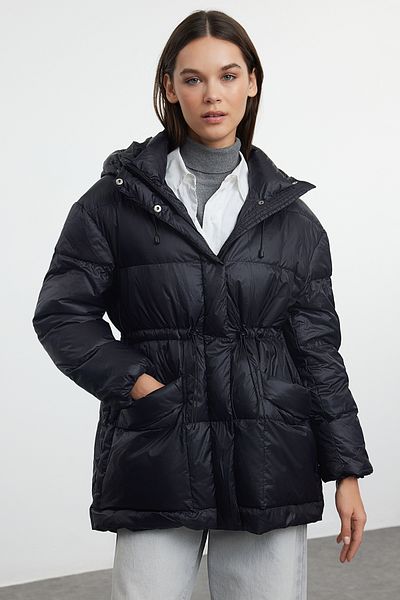 Trendyol Collection Oversize Black Puffer Jacket - Hooded and Goose Feather TWOAW25MO00111