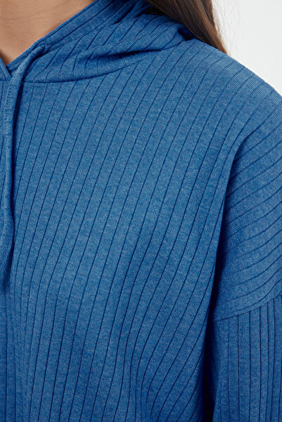 Trendyol Collection Set pijamale tricotate cu glugă albastră THMAW22AU0334