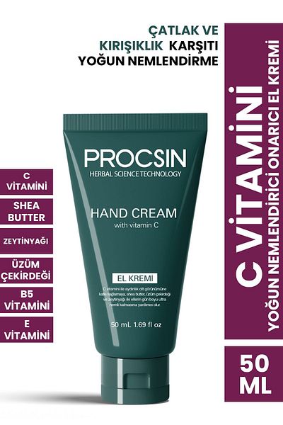 PROCSIN Vitamin C Repairing Hand Cream - Intensive Moisturizing, 50 ml