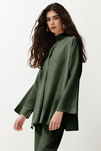 Trendyol Modest Khaki Woven Lower Upper Set - Tctss24Us00055 with Collar Detail