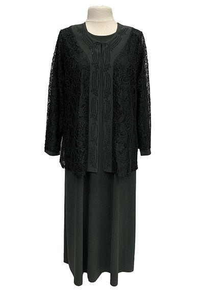 HESNA Σετ βραδινό φόρεμα Green Plus Size Bunch Mother με τζάκετ