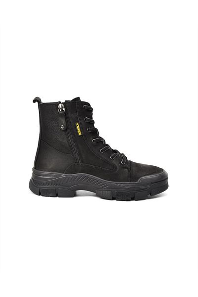 Voyager 8893 Zn Γυναικείες μαύρες δερμάτινες χειμερινές μπότες Nubuck με φερμουάρ