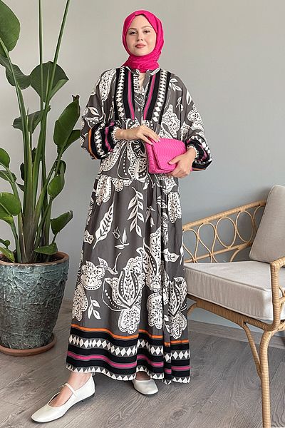 InStyle فستان فيسكوز أنثراسايت فضفاض مختلط ملون