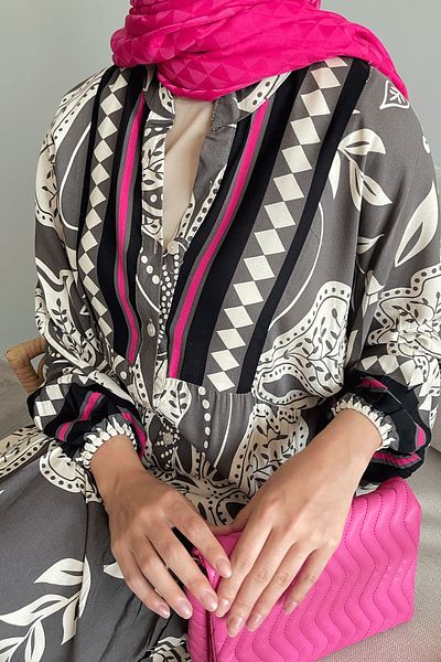 InStyle فستان فيسكوز أنثراسايت فضفاض مختلط ملون