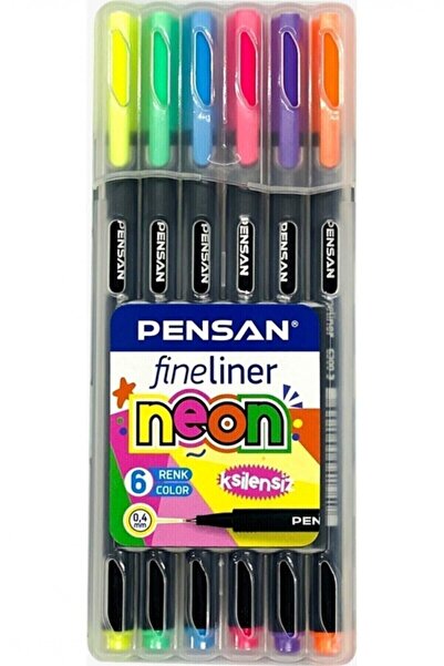 Pensan قلم Fineliner 0.4 مم ذو طرف لباد بألوان نيون، مجموعة من 6 قطع