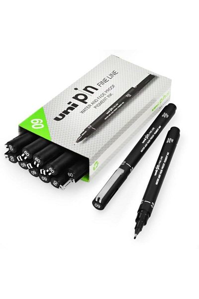 UNİ-BALL Uni-Ball Acrylic Drawing Pen - Fine Line Pin 0.9 mm Black, Pack of 12