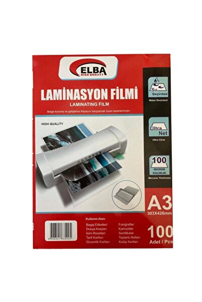 ELBA Laminasyon Filmi A3 100 Mikron 100 Lü 303 X 426 Mm Laminasyon Filmi