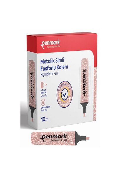penmark 1-5 mm Cut Tip Highlighter and Metallic Glitter Bronze Marker Pen - Pack of 10