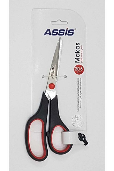 ASSİS Cassa Office Scissors Inoxy 20.5 Cm Black Red Stainless Steel Office Scissors
