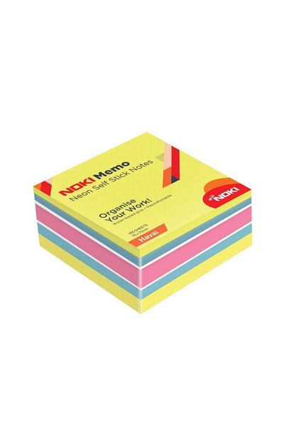 Noki Neon Overhead Adhesive Note Paper - 450 Sheets, 75X75Mm Cube, 12 Pcs