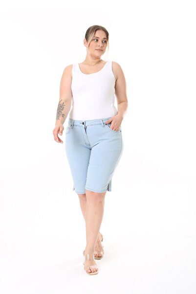 Era Lisa Likralı Yırtmaçlı Büyük Beden Kot Şort