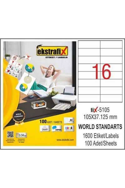 ekstrafix 100 Sheets Laser Label - 105x37.125 mm Laser Printer Label