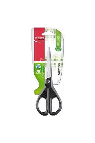 Maped 17 Cm Symmetrical Essentials Office Scissors - Green Plastic, Handle with Blister