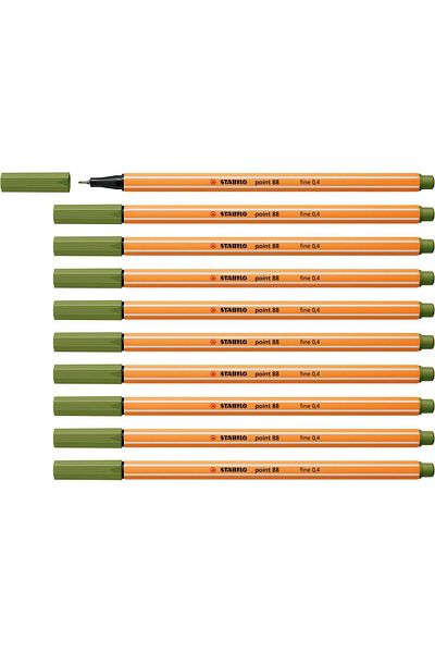 Stabilo Moss Green Fine Felt Tip Fineliner Pen - 88 Point, 0.4 Mm, 10 Pack