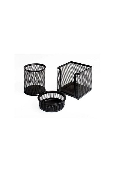 Bion Mas Perforated 3-Piece Pen Holder Set Table Set – Black