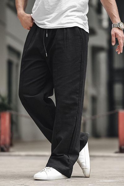 Madmext Schwarze Herren-Leinenhose mit entspanntem Schnitt 6539