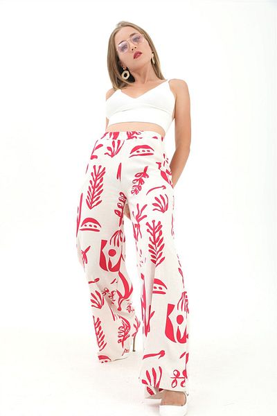 VAPUR Fuchsia Linen Wide Leg Trousers - Printed