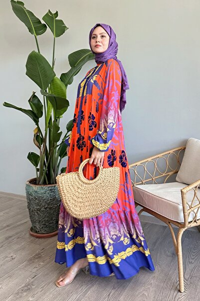 InStyle Salmon Colored Palm Pattern Viscose Dress