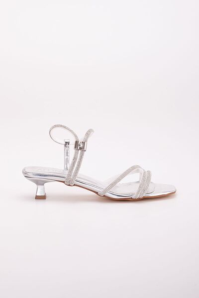 LİLLA Silver Colored Women's Evening Dress Short Heeled Shoes