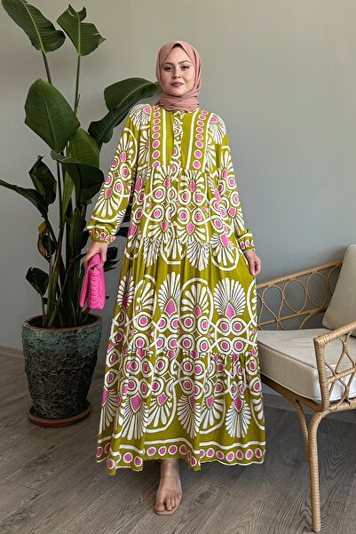 InStyle Oil Green Viscose Polka Dot Dress