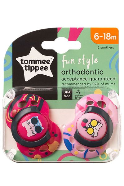 tommee tippee Fuchsia Set of 2 Orthodontic Silicone Pacifiers - Fun Style for 6-18 Months