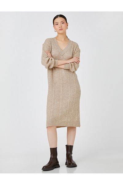 Koton Knitwear Dress Long Sleeve V-Neck
