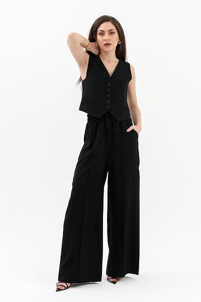 VAPUR TEKSTİL Polyviscon Vest - Buttoned with Pockets and Collet, Black