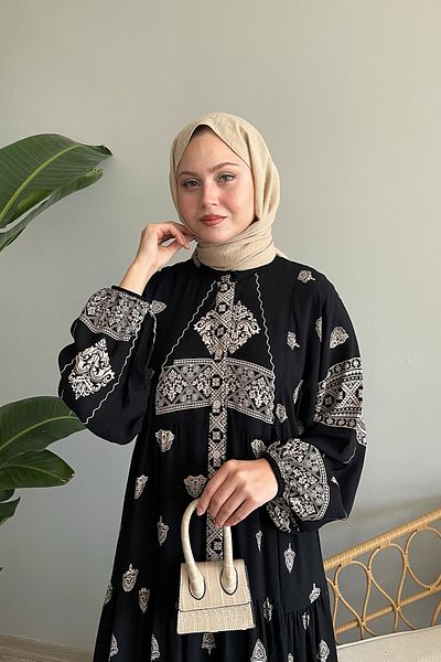 InStyle Black Viscose Retro Ethnic Dress