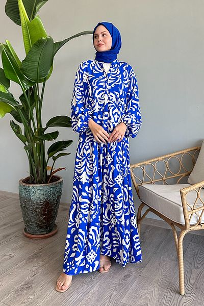 InStyle Μπλε φόρεμα βισκόζης - Σχέδιο μοτίβο σε σχήμα
