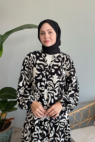 InStyle Black Viscose - Shaped Motif Dress
