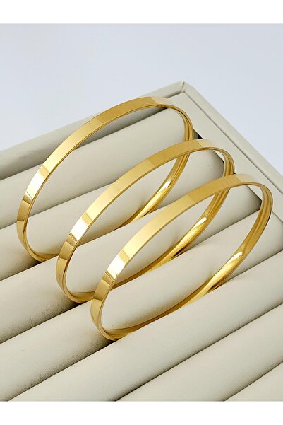 hena Ajda 3'lü Gold Geniş Bilezik