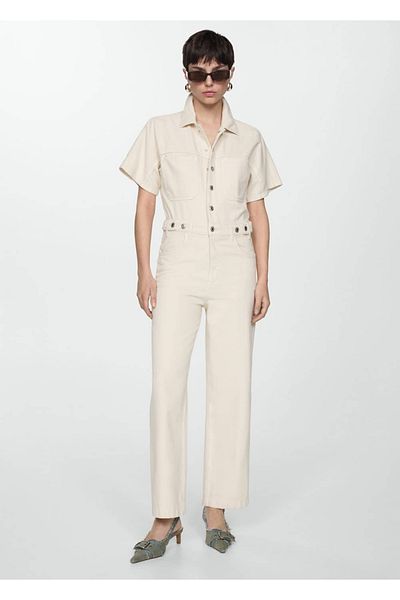MANGO Woman Versatile Buttoned Denim Jumpsuit