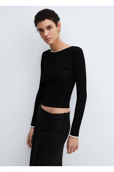 MANGO Woman Pulover cu broderie contrastanta