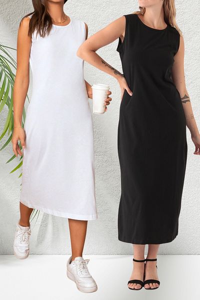 LİVE SPORT Rochie lungă din bumbac pentru femei de 120 cm - Pachet de 2 lenjerie de corp combinată