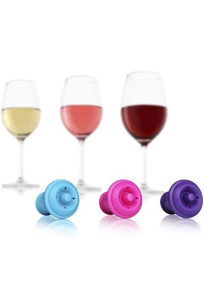 Vacu Vin Vacuum Wine Stopper Pink/Blue/Purple 3 pieces - Boxed