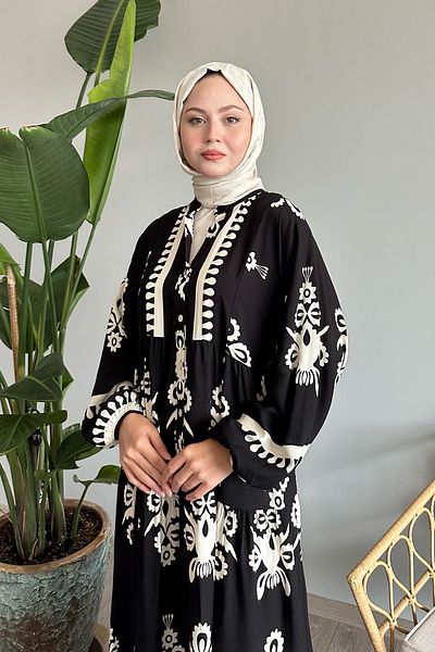 InStyle Φόρεμα μαύρο βισκόζη - Ethnic μοτίβο