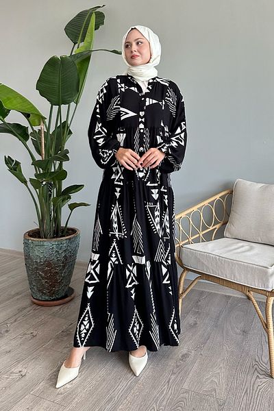 InStyle Rochie neagră geometrică din viscoză