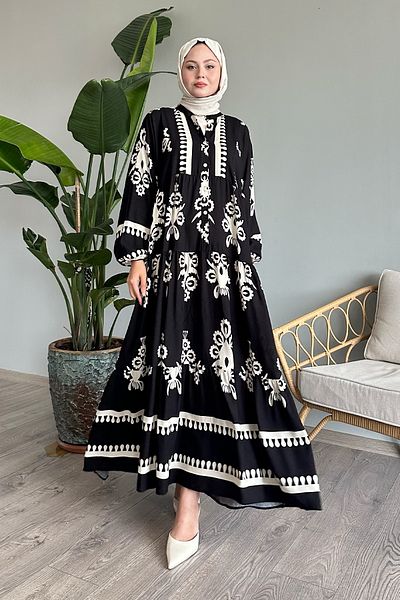 InStyle Φόρεμα μαύρο βισκόζη - Ethnic μοτίβο