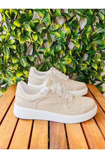 Ayakkabı Tutkusu Stilo ® Champagne light and Shiny Short Sole Sneakers - Comfortable Quality Sports Shoes