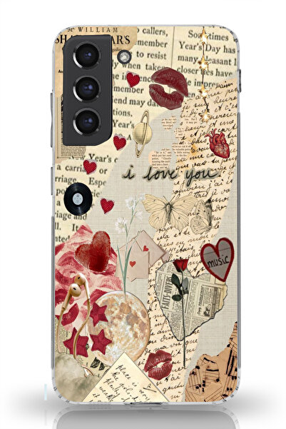 moonset Samsung Galaxy S22 Uyumlu Music Kolaj Tasarımlı Baskılı Şeffaf Telefo...