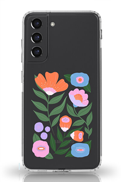 moonset Samsung Galaxy S22 Uyumlu Sanatsal Çiçek Tasarımlı Baskılı Şeffaf Tel...