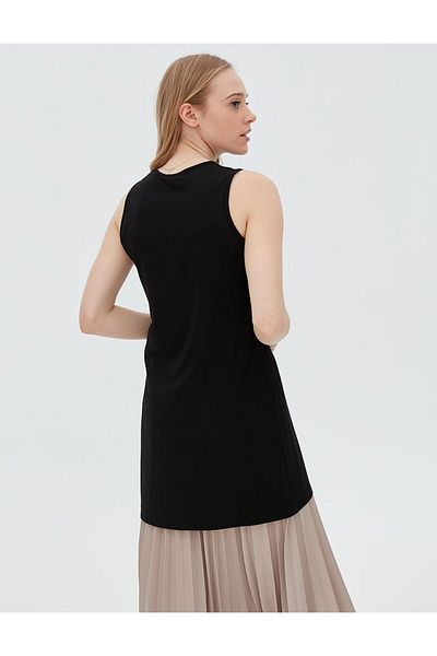 Kayra Bluză de bază din bumbac pieptănat fără mâneci, neagră Sz 10505