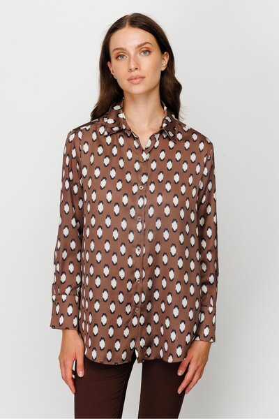 Moda İlgi Modailgi Salaş Emprime Gömlek Kahve